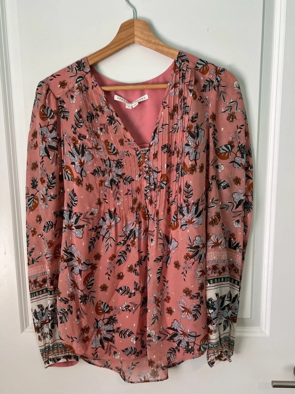 Veronica Beard Lowell Floral-print Silk-blend Georgette Blouse in Mauve Multi - Picture 3 of 9